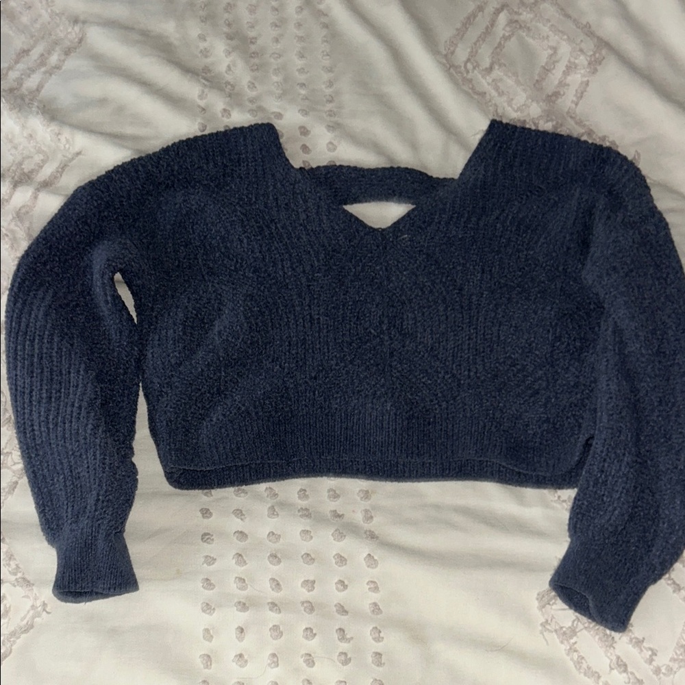 Pink Rose Off-the-Shoulder Navy Sweater